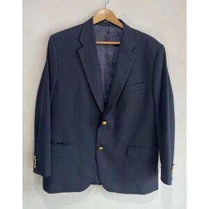Ralph Lauren pure new wool sport coat blue gold buttons black label men's 46R